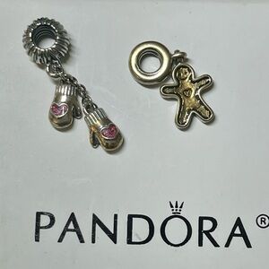 Pandora Silver Mittens and Silver Gingerbread Man  Charms